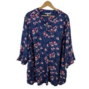 NWT Woman Within Blue Floral Tunic Top Size 26/28‎ Comfy Lightweight Cottage